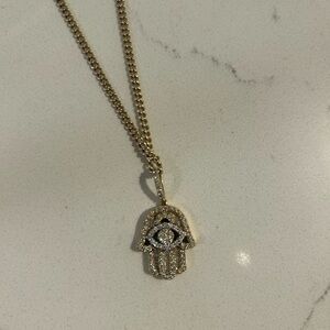 10k Gold diamonds Hamsa Pendant Necklace